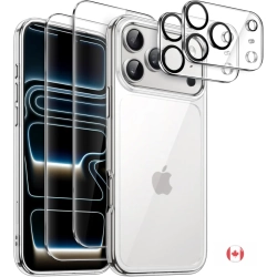 GENER 5-In-1 Clear Case for Iphone 17 Pro (6.3") \w 2 Pack Tempered Glass Screen Protectors & 2 Pack Camera Lens Protectors, Shockproof Non-Yellowing