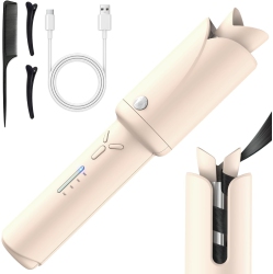MYACUC Cordless Automatic Curling Iron, 1.3 Inch Rechargeable Automatic Curling Iron, Beach Waves Rotating Cordless Hair Curler, Travel Wireless Mini