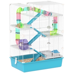 PAWHUT 32" Hamster Cage, 6 Tier Small Animal Cage \w Tunnels And Tubes, Diy Design Gerbil Cage \w Hut, Wheel, Food Dish, Water Bottle, Ramps, For
