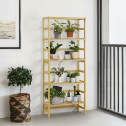 CAPHAUS 5-Tier Bamboo Shelf, Bamboo Open Storage Bookcase With Adjustable Layer