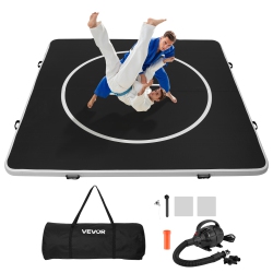 VEVOR 10X10 Ft 600W Wrestling Mat Inflatable, Martial Arts Thick Mat for Home Gym Exercise, Pvc Foldable Training Mats \w Air Pump, for Gymnastics