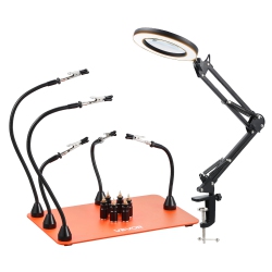 VEVOR 2-In-1 Magnetic Helping Hands Soldering Station, Third Hand Soldering Tool - 3X Led Magnifying Lamp & 5 Flexible Arms, 6 PCb Holders