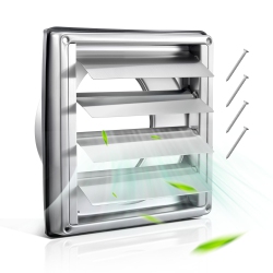 VEVOR 4 Inch Wall Vent Cover, (1 Pack, Silver), Louvered Square Ac Vent Gable Cover, Premium Stainless Steel & \w Noise Reducing Rubber Gasket, For