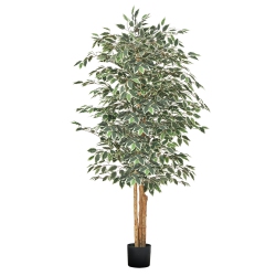VEVOR 6Ft Artificial Ficus Tree \w Black Pot, Tall Faux Ficus Plant \w Natural Wood Trunk And Realistic Leaves, Indoor Fake Silk Tree for Home