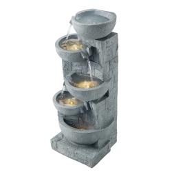 VEVOR 31.5 In Height Outdoor Water Fountain, Fountain And Waterfall, 5-Tier Floor Standing Bowl-Shaped Cascading Fountains \w Led Light And Pump, For