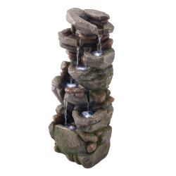 VEVOR 38.98 In Outdoor Water Fountain, Height Fountain And Waterfall, 7-Tier Floor Standing Rock-Shaped Cascading Fountains \w Led Light And Pump