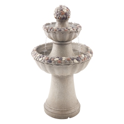 VEVOR 36.5 In Outdoor Water Fountain, Height Fountain And Waterfall, 2-Tier Floor Standing Rock Base Style Fiberglass And Resin Fountains \w Pump