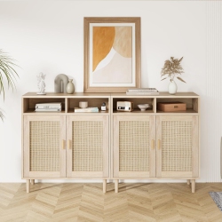 ACECOOL 2PCs Farmhouse Rattan Sideboard Buffet Cabinet, Tv Stand for Dining Room, Living Room, Kitchen