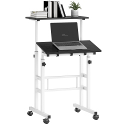 HOMCOM Mobile Stand Up Desk, Height & Angle Adjustable Computer Desk With Wheels for Standing Or Sitting, Portable Laptop Table for Home Office