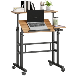 HOMCOM Stand Up Desk \w Tilting Desktop, Height Adjustable Rolling Computer Desk \w Wheels And Steel Frame for Standing Or Sitting, Laptop Table For