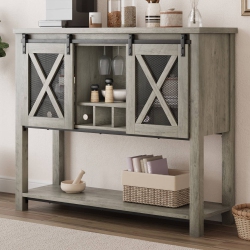 ACECOOL Coffee Bar Sideboard Buffet Storage Cabinet With Wine Glass Rack for Home, Kitchen, Dining, Living Room In Gray