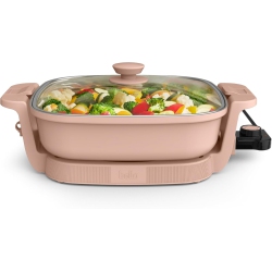 BELLA Make & Take Electric Skillet, Fits-Anywhere Kitchenware, Evergood Ceramic Coating, Adjustable Temperature & Dishwasher-Safe Tempered Glass Lid