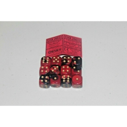 LION RAMPANT Chessex Black- With Gold 12 Gemini 16MM Pipped D6 Dice Chx 26633 In Red
