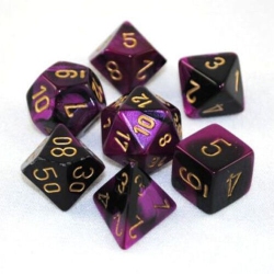 LION RAMPANT Chessex Mini Gemini 7-Die Set Black-Purple/gold New