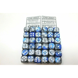 LION RAMPANT Chessex Steel With White 36 Gemini 12MM Pipped Dice Chx 26823 In Blue