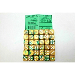UNIVERSAL Chessex Dice 12MM D6 (36 Dice) Gemini Gold - / White Chx26825 In Green