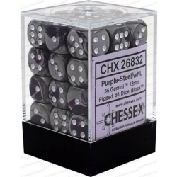 UNIVERSAL Chessex Gemini 36D6 Purple-Steel Dice - Chx26832 In White