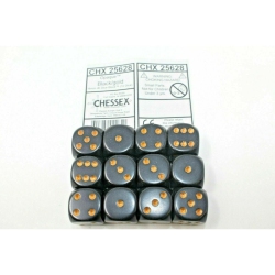 LION RAMPANT Chessex Dice 16MM D6 (12 Dice) Opaque / Gold Chx25628 In Black