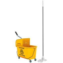 HOMCOM Mop Bucket With Wringer On Wheels for Floor Cleaning, 21 Quart Side Press Wringer With Handle And Mop In Yellow