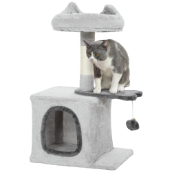 PAWHUT Cat Tree, 28" Cat Tower for Indoor Kittens With Plush Top Bed, Cozy Condo, Sisal Scratching Post, Perch, Dangling Ball, Light In Grey