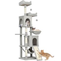 PAWHUT Cat Tree, 70" Multi-Level Cat Tower for Indoor \w 2 Condos, 2 Plush Top Perches, Hammock, Platforms, Toy Balls, Sisal Scratching Posts And