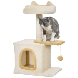 PAWHUT Cat Tree, 28" Cat Tower for Indoor Kittens With Plush Top Bed, Cozy Condo, Sisal Scratching Post, Perch, Dangling Ball, Beige And In Yellow