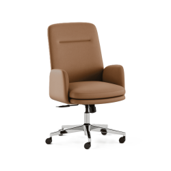 BRANCH Softside Mid-Century Modern High Back Office Chair – Removable Arms, Adjustable Height, Cloud-Like Comfort - Canyon Vegan Leather / Chrome