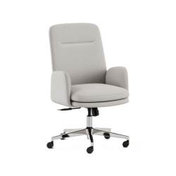 BRANCH Softside Mid-Century Modern High Back Office Chair – Removable Arms, Adjustable Height, Cloud-Like Comfort - Bone Fabric / Chrome Base