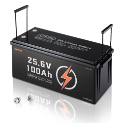 VEVOR 24V 100Ah Lifepo4 Lithium Battery, Built-In 50A Bms, Deep Cycle Lithium Rechargeable Battery \w Low Temperature Protection, 4000+ Cycles, Max