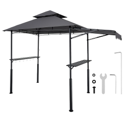 VEVOR Grill Gazebo, 8 X 5 Ft Double-Tiered Top, Bbq Gazebo \w Extra Awning, Powder-Coated Steel Patio Grill Shelter \w 2 Side Shelves, Bottle Opener
