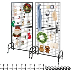 VEVOR 2 Packs Grid Wall Panels, 2.9 X 5.9 Ft Wire Grid Panels Display Rack, Movable Art Display Shelf \w Wheels And 10 Hooks Carbon Steel Gridwall