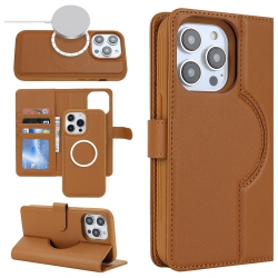 THE WAY Apple 13 Pro Max Phone Case Magsafe Magnetic Wireless Charging Apple Magsafe Magnetic Phone Case Split Two-In-One Leather Case - In Brown