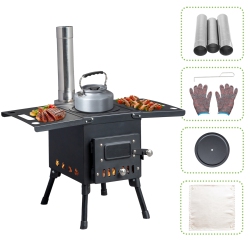KARL HOME Wood Burning Tent Stove, Portable, With Chimney, for Outdoor Cooking, Camping
