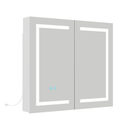 FAMAPY 35.4" Smart Led Bathroom Mirror Cabinet With 2 Doors, Wall-Mounted Medicine Cabinet With Storage Shelves, (35.4" W X 17.7" D X 31.5" H), White