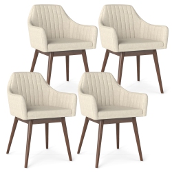 GYMAX Set Of 4 Dining Chairs Upholstered Kitchen Table Chairs W/ Solid Wood Legs