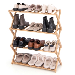 GYMAX 4-Tier Foldable Bamboo Shoe Rack Multi-Functional Freestanding Planter Hallway