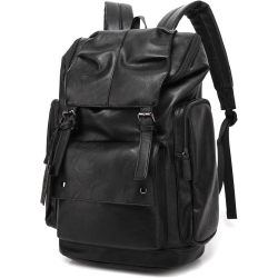 OECECA Bp-16 Pu Leather Oversized Casual Backpack College Backpack Daypack In Black