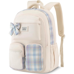 OECECA School Backpack for Teen Girls Cute Bookbags Elementary High School College Laptop Bags Women Travel Daypacks In Beige