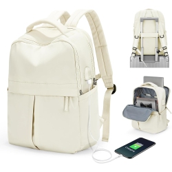 OECECA Backpack for Women Men, School Backpack for Teens Boys Girls, College Waterproof Laptop Backpack, Travel Backpack Carry On (Beige)