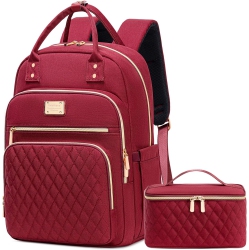 OECECA Lunch Backpack for Women, 15.6 Inch Laptop Backpack Travel Backpack for Women, Work Backpack, Teacher Nurse Backpack, Wine Red, Large, Casual