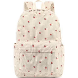 OECECA School Backpack Teen Girls Lightweight Bookbags Elementary Middle School College Back Pack Women Laptop Casual Daypacks, Strawberry Beige