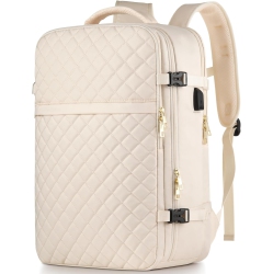 OECECA M Large Travel Backpack Women, Flight Approved Carry On Backpack, Water Resistant Anti-Theft Casual Daypack School Bag, 17.3 Inch, Beige