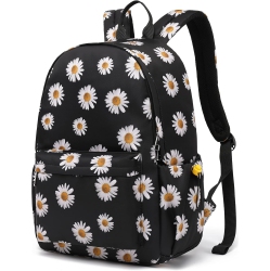 OECECA Floral School Backpack for Girls Women, Flower Teens School Bags Bookbags Ladies Laptop Backpacks (Daisy Black)