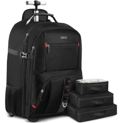 OECECA Rolling Backpack for Men Women, Backpack \w Wheels, Carry On Backpack \w Wheels&3 Packing Cubes, 17.3 Inch Rolling Laptop Bag, Carry On