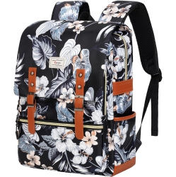 OECECA Vintage Backpack for Women Men, Laptop Backpack 15.6 Inch Bookbag Casual Daypack for Work With Flower Pattern In Black