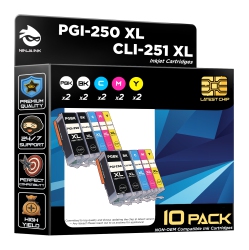 NINJA INK ® Compatible \w Canon Pgi-250 Cli-251 Pgi250 Cli251 Pixma Mx722 Ip8720 Mg5420 Mg5422 Mg5500 Mg5520 Mg5522 Mg5620 Mg5622 Mg6320 Mg6420