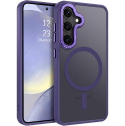 CSMART [Cs] Matte Silicone Hybrid Magnetic Magsafe Case Cover for Samsung Galaxy S25 Fe, Dark In Purple