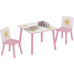QABA 3-Piece Kids Table And Chair Set, Toddler Table And Chair Set With Star Pattern for Boys And Girls Aged 3-8, Bedroom, Nursery, Playroom In Pink