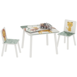 QABA 3-Piece Kids Table And Chair Set, Toddler Table And Chair Set With Animal Pattern for Boys And Girls Aged 3-8, Bedroom, Nursery, Playroom