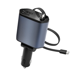 SAVEONMANY 88W Retractable Car Charger, 4-In-1 Fast Car Phone Charger With 2.5Ft Two Retractable Cables